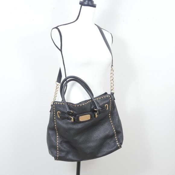 Michael Kors Black Jet Set MultiFunction Satchel Monogram Metallic Stud Hand Bag - Picture 1 of 15